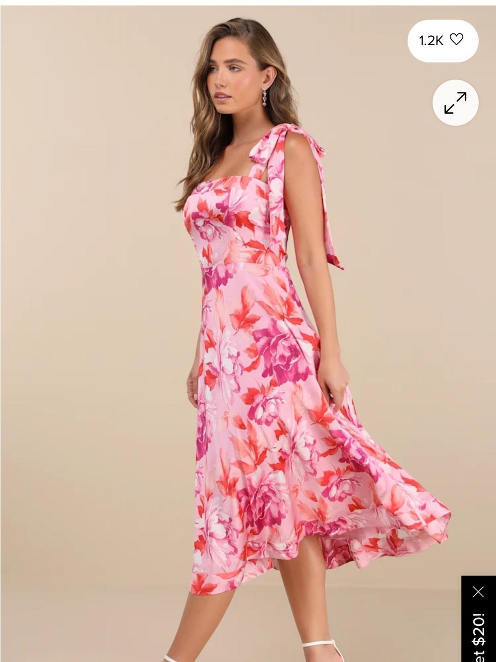 Lulus Fleurette Pink Floral Tie-Strap Midi